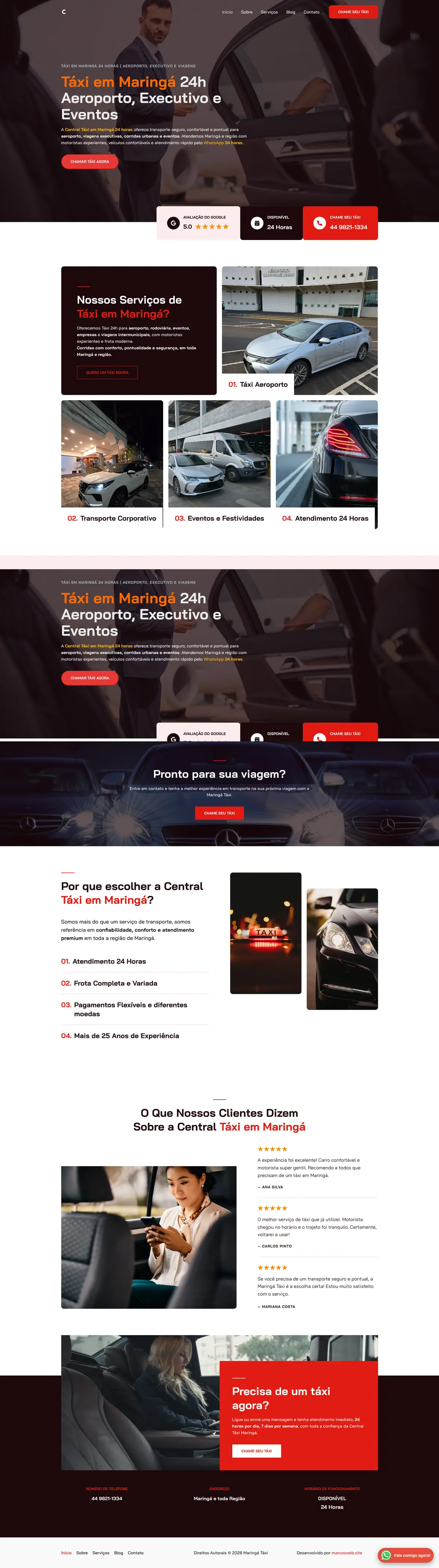 Captura completa do site Central Táxi Maringá