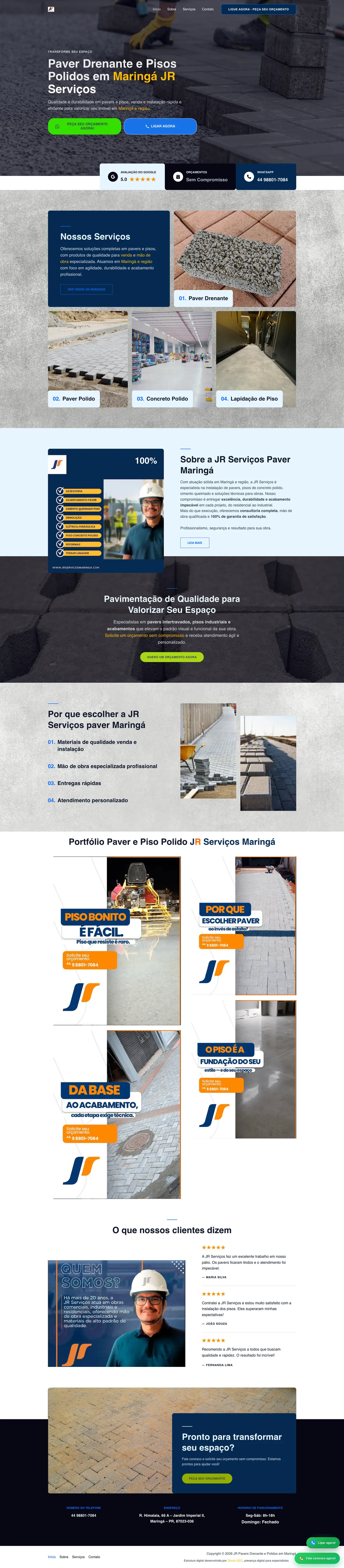 Captura completa do site JR Serviços Maringá